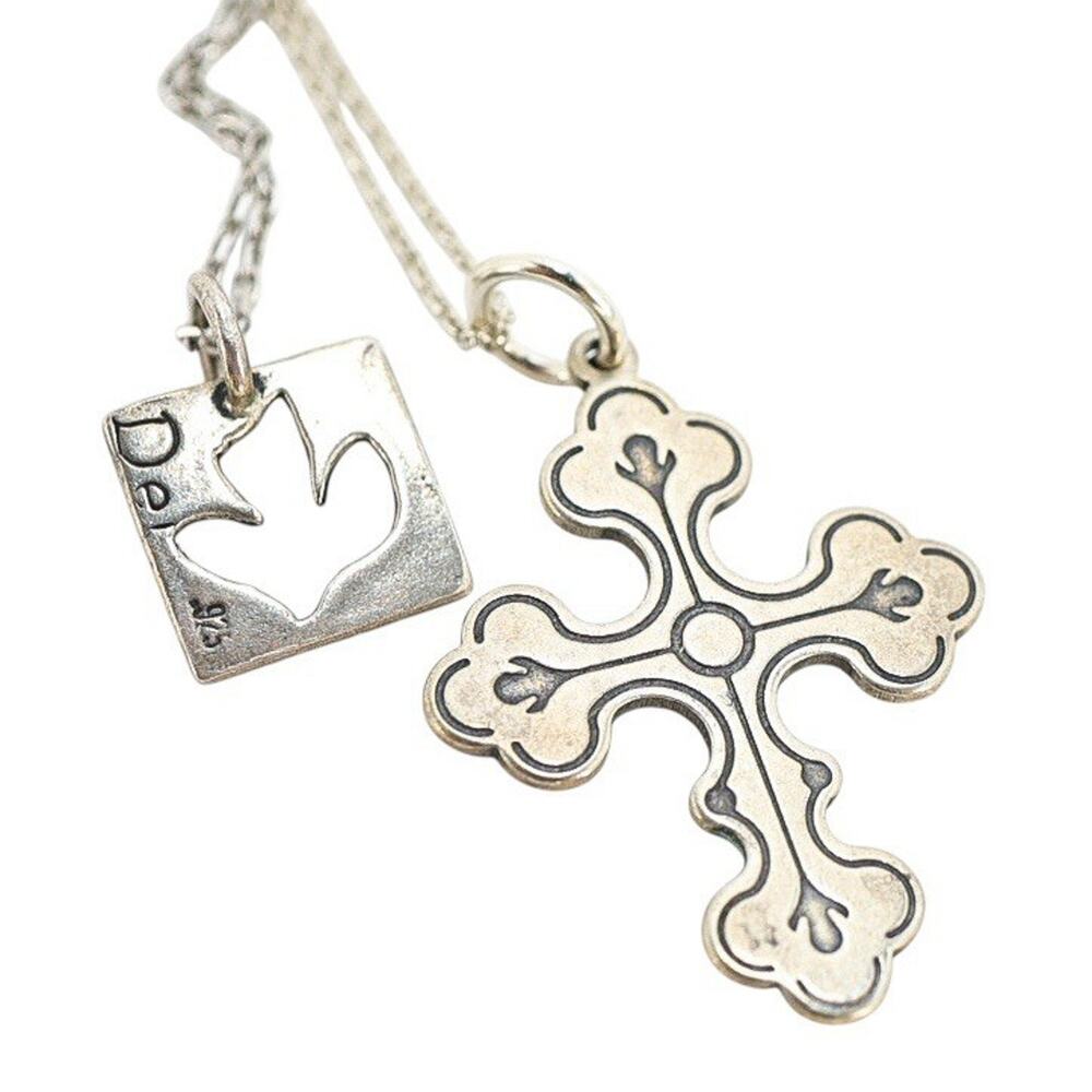 Stackable Sterling Silver Layered Necklace Set Stamped Cross & Faith Dove Read